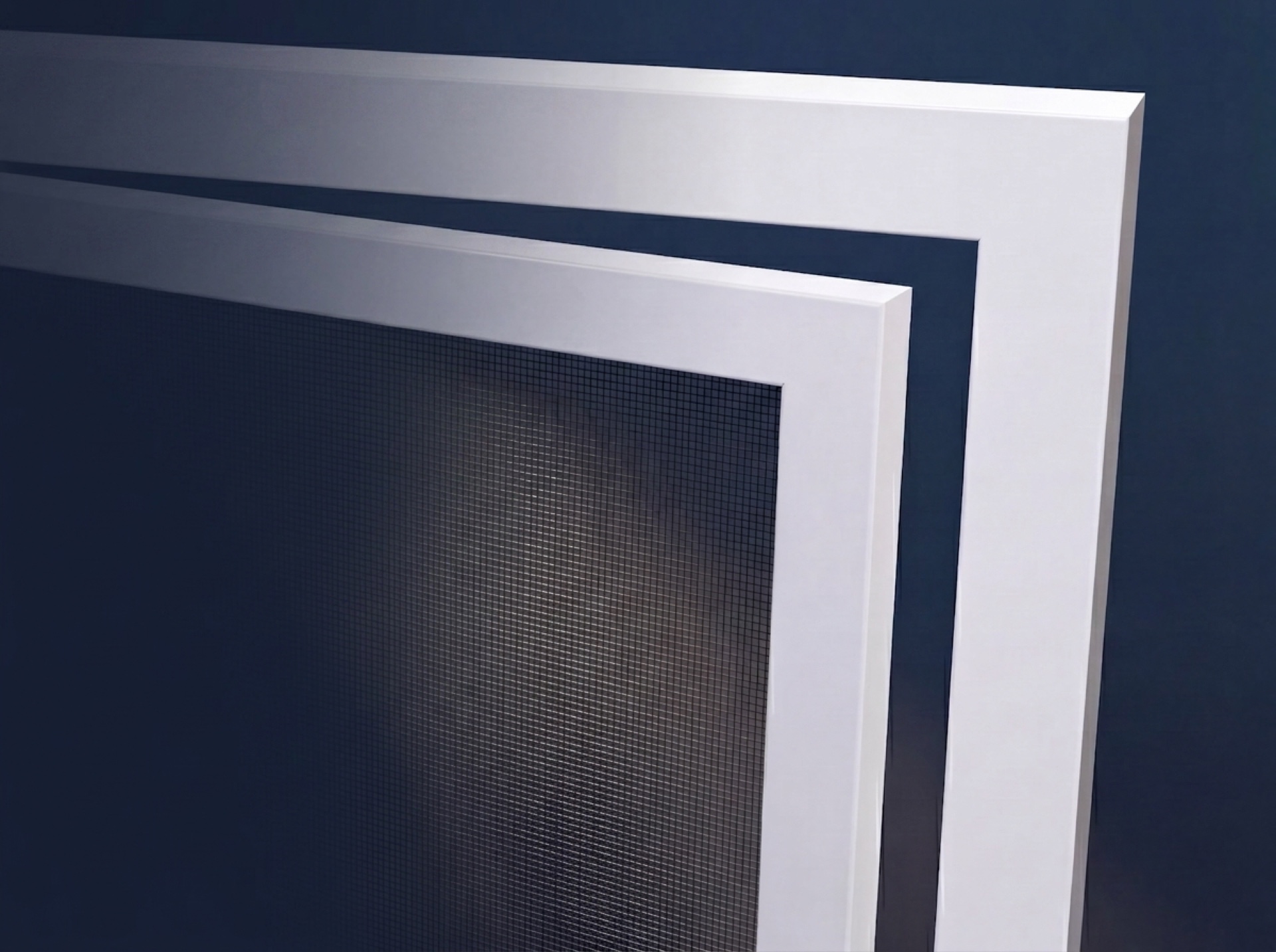 Premium Insektenschutz-Türrahmen System aus weißem Aluminium mit feinem Transpatec-Gewebe